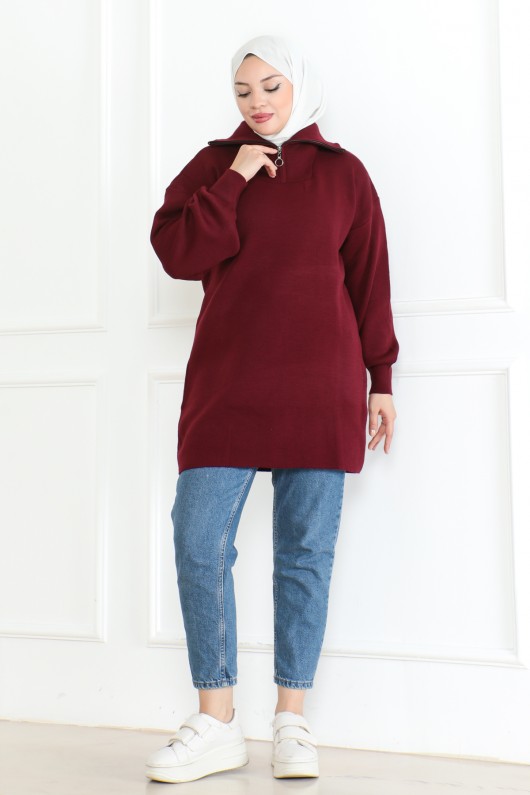 Fermuarlı Triko Tunik Bordo 1006 Fermuarlı Triko Tunik Bordo 1006