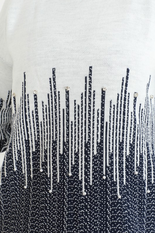 Desenli Triko Elbise Lacivert 1007