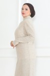 Detayı Fitilli Triko Elbise Taş Rengi 1011