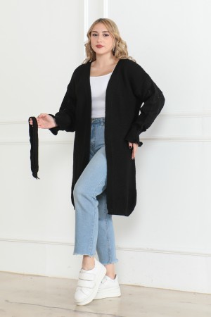 Kolları Desen Detaylı Triko Hırka Siyah 1015