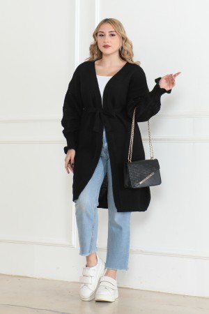 Kolları Desen Detaylı Triko Hırka Siyah 1015