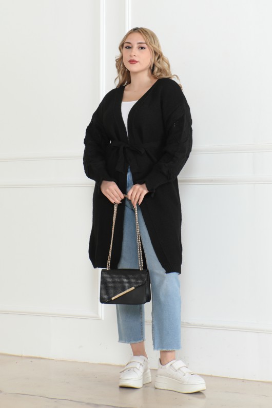 Kolları Desen Detaylı Triko Hırka Siyah 1015 Kolları Desen Detaylı Triko Hırka Siyah 1015