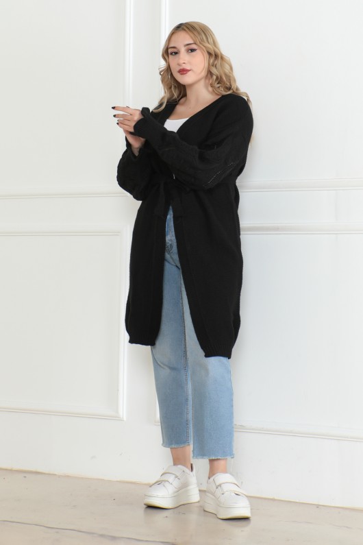 Kolları Desen Detaylı Triko Hırka Siyah 1015 Kolları Desen Detaylı Triko Hırka Siyah 1015