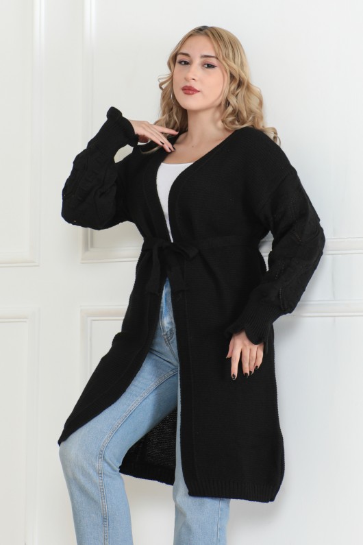 Kolları Desen Detaylı Triko Hırka Siyah 1015 Kolları Desen Detaylı Triko Hırka Siyah 1015