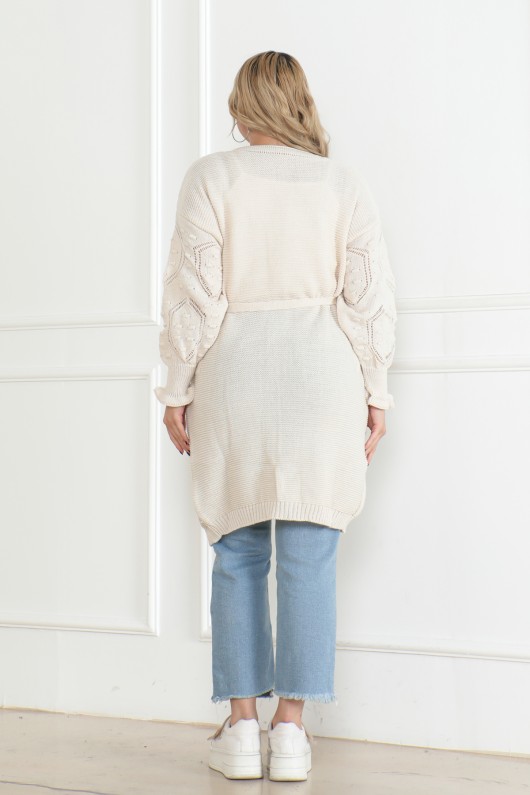 KollarI Desen Detaylı Triko Hırka Taş Rengi 1015