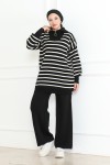 Geniş Çizgili Triko Takım Siyah 1017