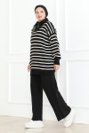 Geniş Çizgili Triko Takım Siyah 1017