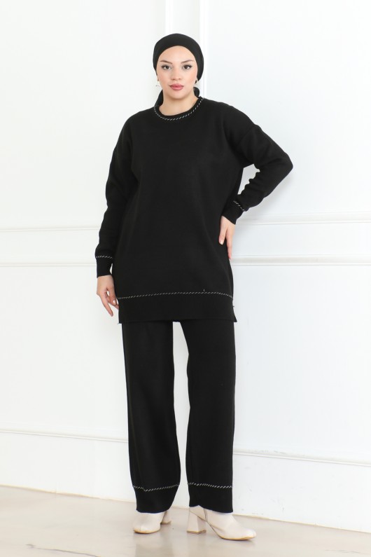 Şerit Detaylı Triko Takım Siyah 1018 Şerit Detaylı Triko Takım Siyah 1018