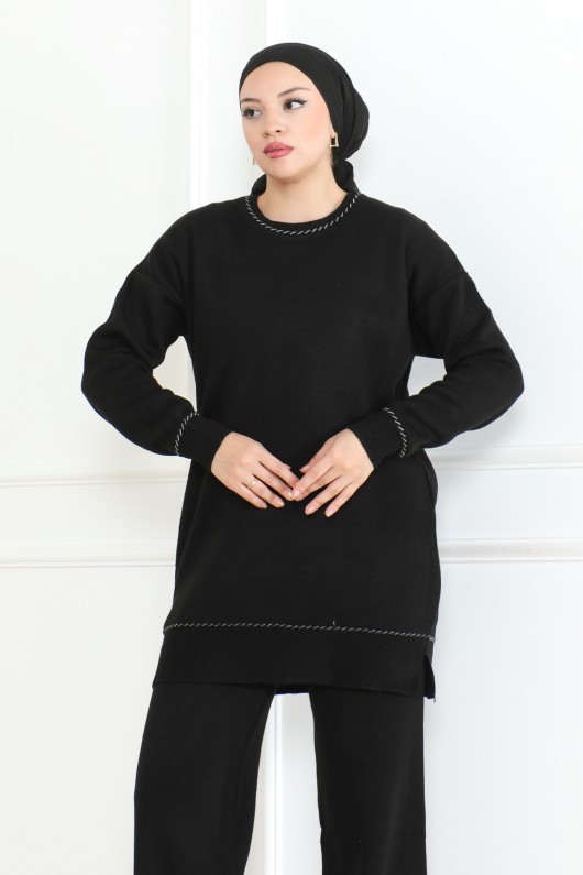 Şerit Detaylı Triko Takım Siyah 1018 Şerit Detaylı Triko Takım Siyah 1018