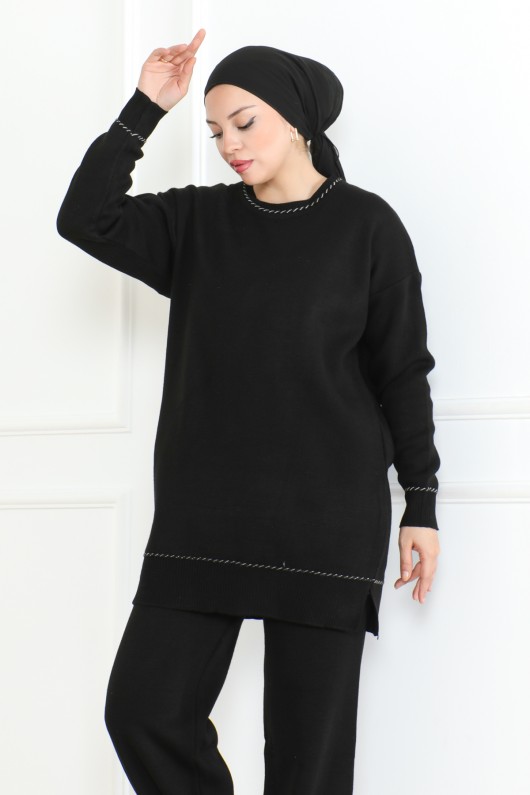 Şerit Detaylı Triko Takım Siyah 1018 Şerit Detaylı Triko Takım Siyah 1018