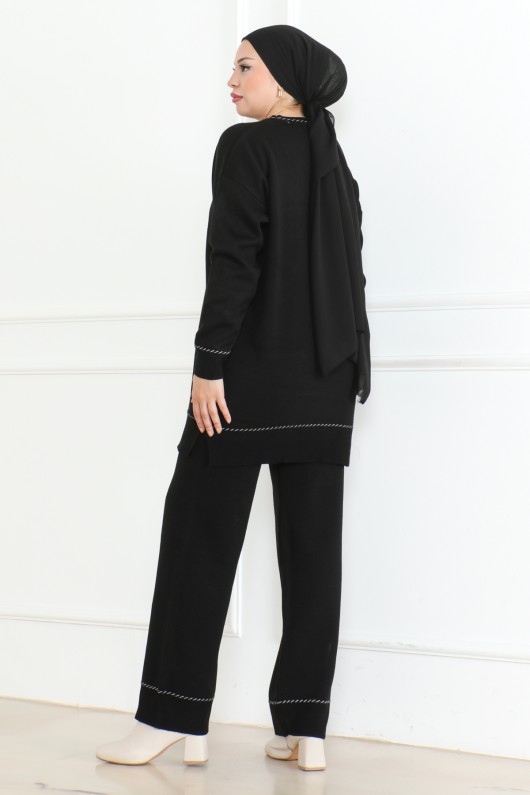 Şerit Detaylı Triko Takım Siyah 1018 Şerit Detaylı Triko Takım Siyah 1018