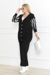 Kolu Detaylı Desen Triko Takım Siyah 1021