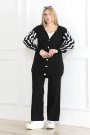 Kolu Detaylı Desen Triko Takım Siyah 1021