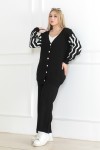 Kolu Detaylı Desen Triko Takım Siyah 1021