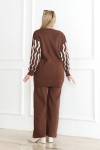 Kolu Detaylı Desen Triko Takım Kahverengi 1021
