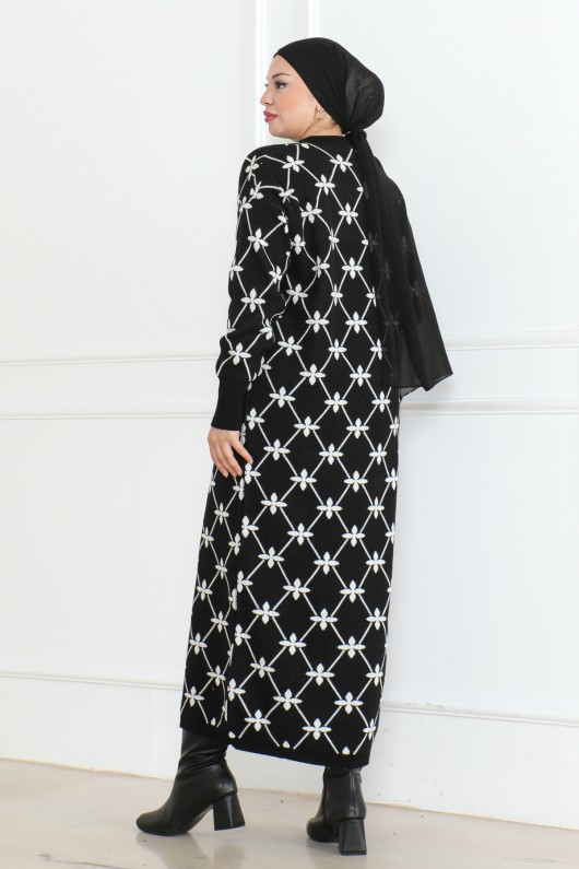 Çiçek Detaylı Desen Triko Elbise Siyah 1024 Çiçek Detaylı Desen Triko Elbise Siyah 1024