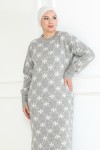 Çiçek Detaylı Desen Triko Elbise Gri 1024 Çiçek Detaylı Desen Triko Elbise Gri 1024