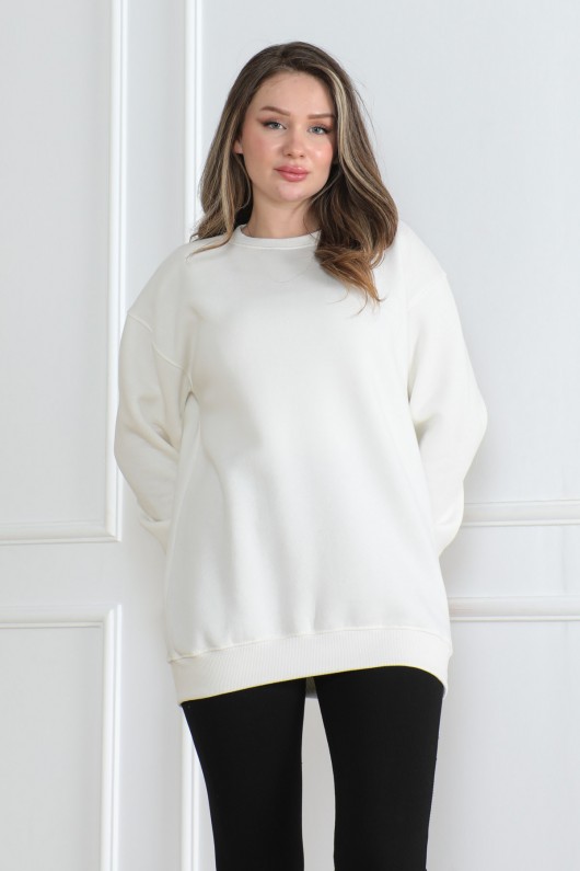 Kadın Sweatshirt İçi Şardonlu Beyaz 1027
