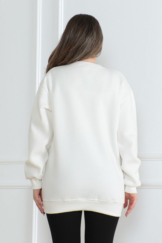 Kadın Sweatshirt İçi Şardonlu Beyaz 1027