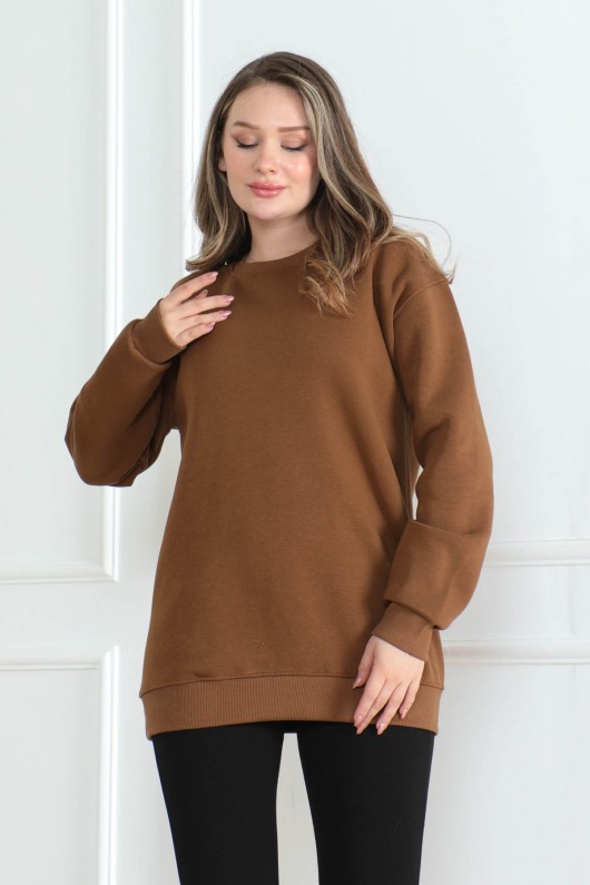 Kadın Sweatshirt İçi Şardonlu Kahverengi 1027