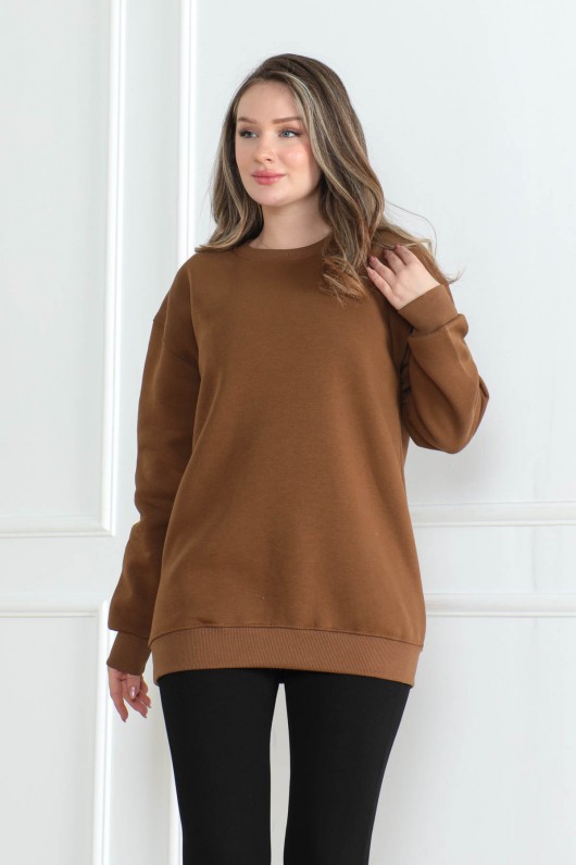Kadın Sweatshirt İçi Şardonlu Kahverengi 1027