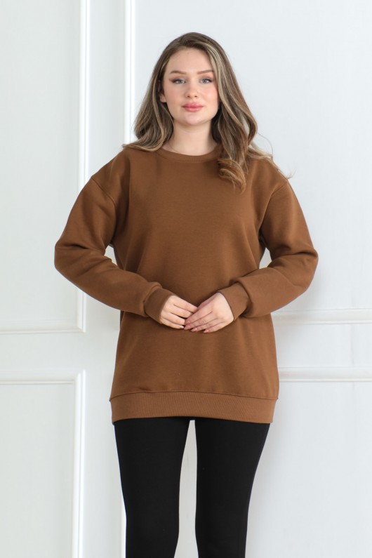 Kadın Sweatshirt İçi Şardonlu Kahverengi 1027