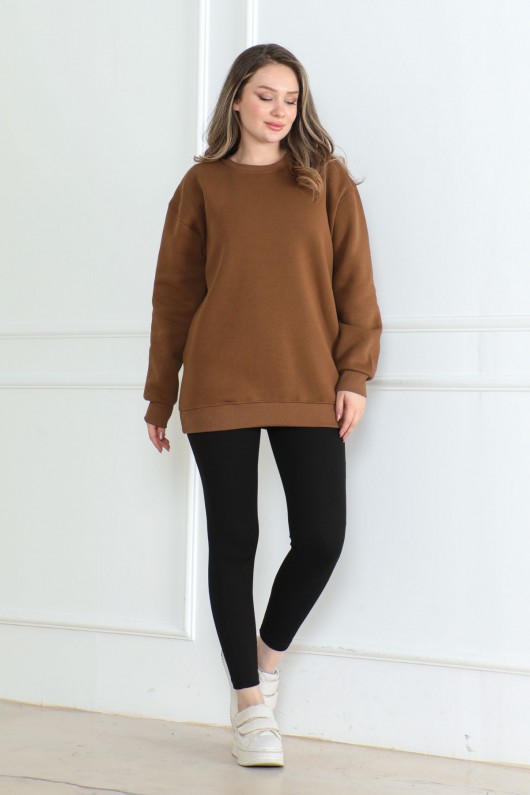 Kadın Sweatshirt İçi Şardonlu Kahverengi 1027