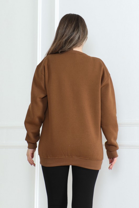 Kadın Sweatshirt İçi Şardonlu Kahverengi 1027