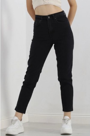 Kadın Kot Mom Jeans Pantalon Siyah 2006