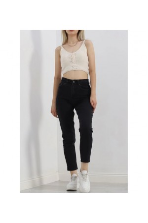Kadın Kot Mom Jeans Pantalon Siyah 2006