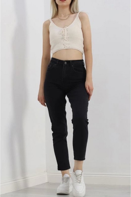 Kadın Kot Mom Jeans Pantalon Siyah 2006