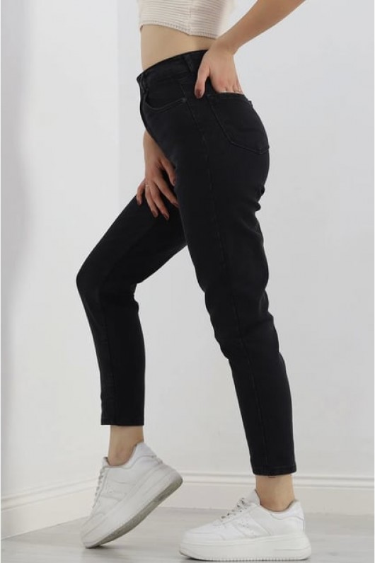 Kadın Kot Mom Jeans Pantalon Siyah 2006