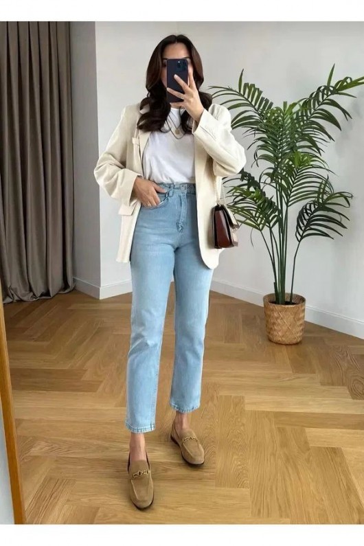 Kadın Kot Mom Jeans Pantalon Mavi 2006