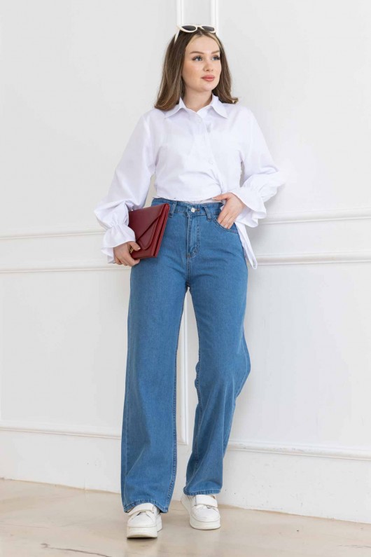 Kadın Palazzo Kot Pantolon Super Fıt Mavi 2008