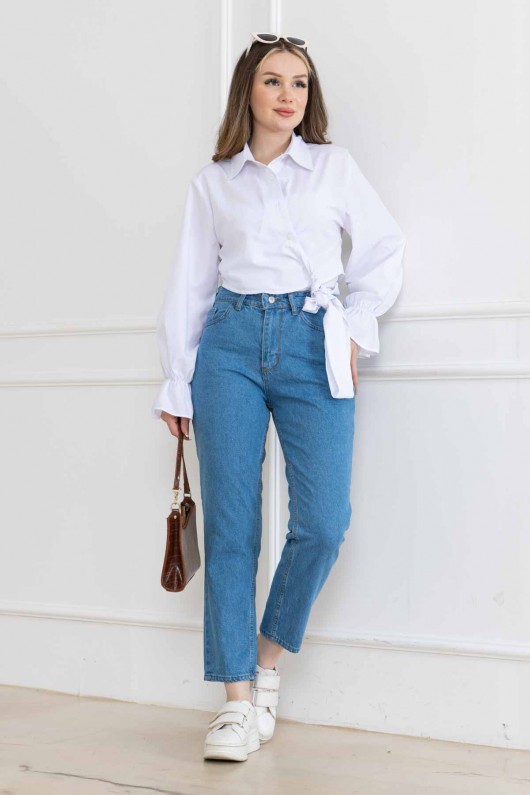 Kadın Mom Kot Pantolon Super Fıt Jeans Mavi 2009 Kadın Mom Kot Pantolon Super Fıt Jeans Mavi 2009