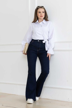 Kadın İspanyol Paça Kot Pantolon Lıkralı Super Fıt Koyu Mavi 2012