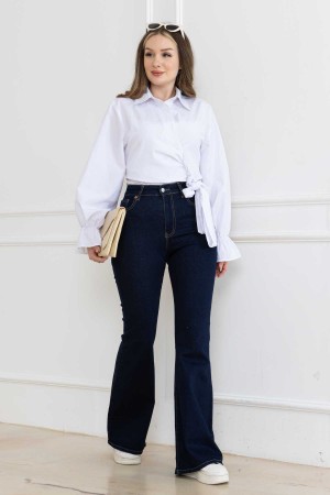 Kadın İspanyol Paça Kot Pantolon Lıkralı Super Fıt Koyu Mavi 2012