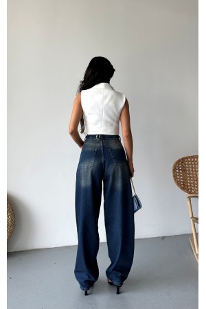 Kadın Kemer Tokalı Baggy Jean Pantolon Efektli Kahve Tint 4003