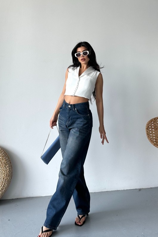 Kadın Kemer Tokalı Baggy Jean Pantolon Efektli Kahve Tint 4003