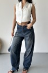 Kadın Kemer Tokalı Baggy Jean Pantolon Efektli Kahve Tint 4003