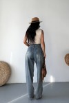 Kadın Kemer Tokalı Baggy Jean Pantolon Efektli Açık Kahve Tint 4003