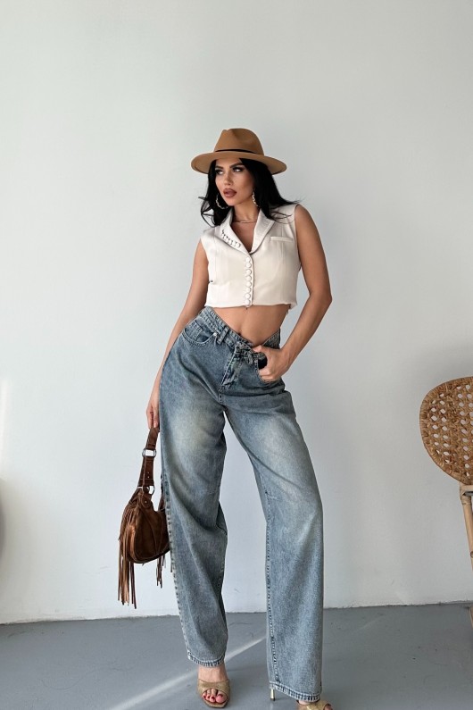 Kadın Kemer Tokalı Baggy Jean Pantolon Efektli Açık Kahve Tint 4003