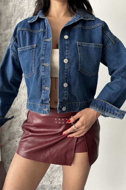 Kadın Kot Ceket Çift Cepli Denim Ceket Koyu Mavi 4500