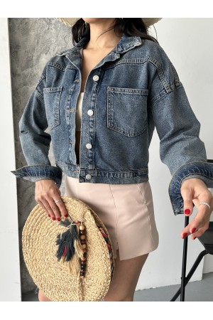 Kadın Kot Ceket Çift Cepli Denim Ceket Kahve Tint 4500