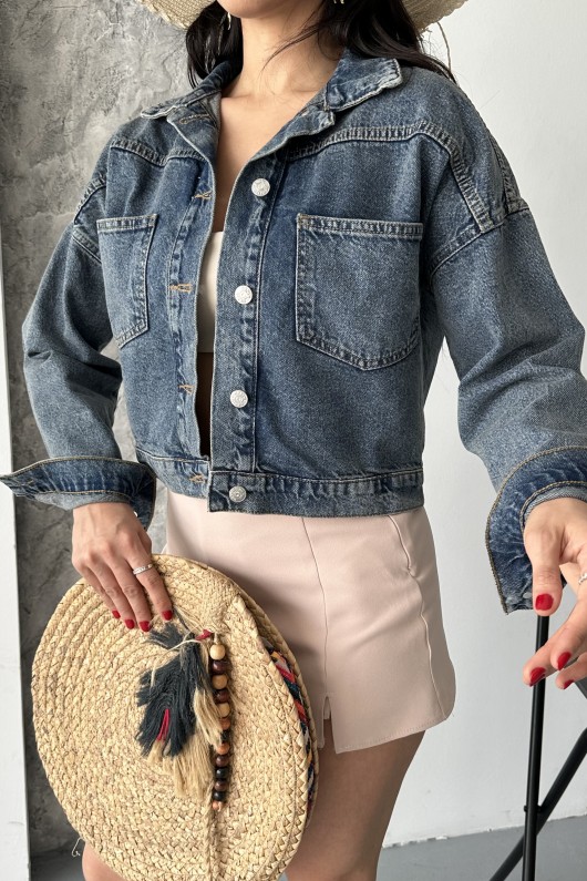 Kadın Kot Ceket Çift Cepli Denim Ceket Kahve Tint 4500