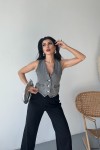 Kot Yelek V Yaka Fleto Cepli Kar Yıkamalı Gri 4502