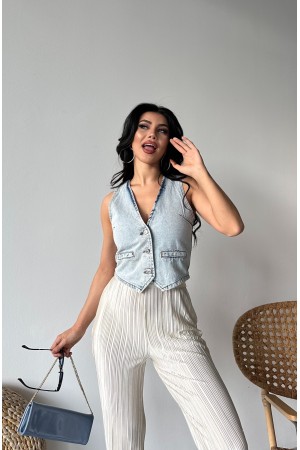 Kot Yelek V Yaka Fleto Cepli Kar Yıkamalı Buz Mavi 4502