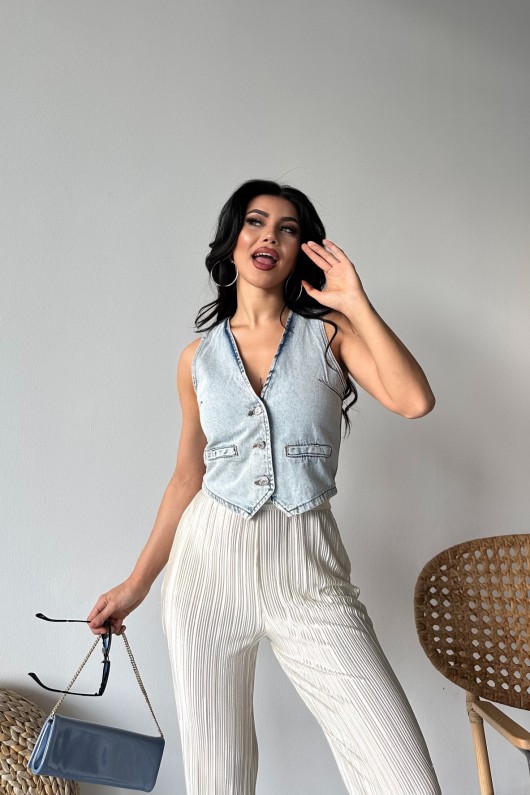 Kot Yelek V Yaka Fleto Cepli Kar Yıkamalı Buz Mavi 4502