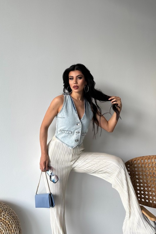 Kot Yelek V Yaka Fleto Cepli Kar Yıkamalı Buz Mavi 4502