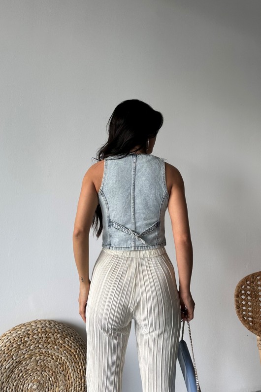 Kot Yelek V Yaka Fleto Cepli Kar Yıkamalı Buz Mavi 4502